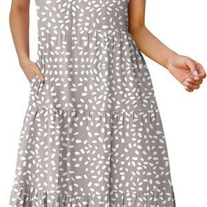 Women's Summer Casual Short Sleeve V Neck Midi Dresses 2025 Spring Flowy A-line